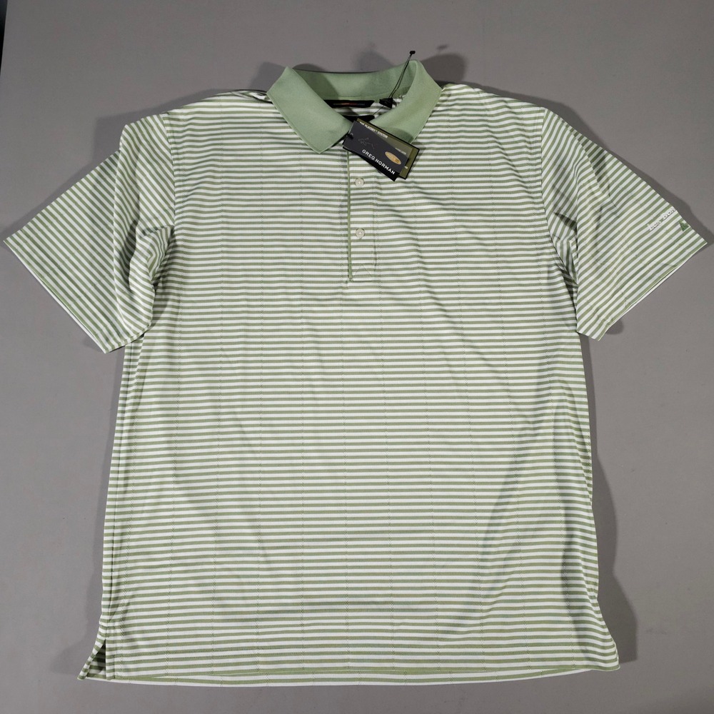 Greg Norman Polo Shirt Mens XL Green Striped Play Dry Performance New NWT
